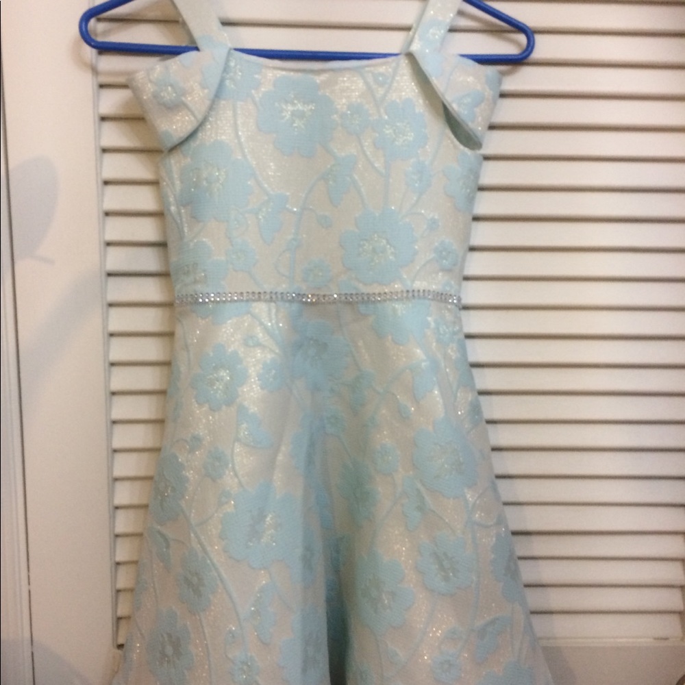Girls blue dress  party rhinestone waist size 8 - Picture 3 of 14